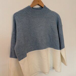 Blue and White Mock Neck Lounge Sweater